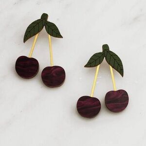 Wolf and Moon Cherry Stud Earrings